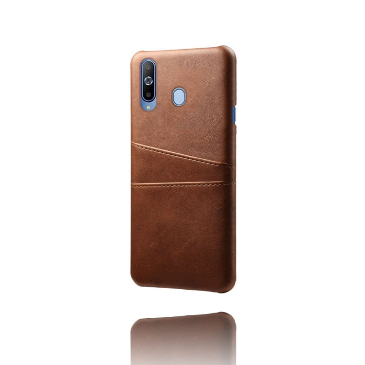 For Samsung Galaxy A60 Calf Texture PC + PU Leather Back Cover Shockproof Case with Dual Card Slots