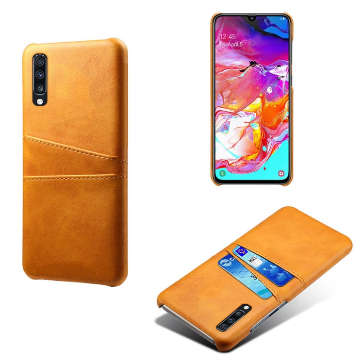 For Samsung Galaxy A70 Calf Texture PC + PU Leather Back Cover Shockproof Case with Dual Card Slots