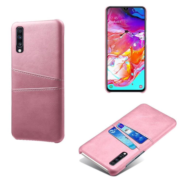 For Samsung Galaxy A70 Calf Texture PC + PU Leather Back Cover Shockproof Case with Dual Card Slots