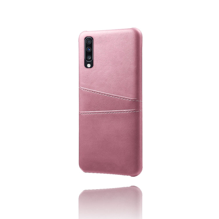 For Samsung Galaxy A70 Calf Texture PC + PU Leather Back Cover Shockproof Case with Dual Card Slots