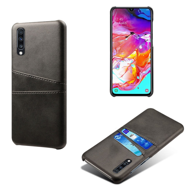 For Samsung Galaxy A70 Calf Texture PC + PU Leather Back Cover Shockproof Case with Dual Card Slots