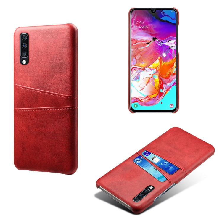 For Samsung Galaxy A70 Calf Texture PC + PU Leather Back Cover Shockproof Case with Dual Card Slots