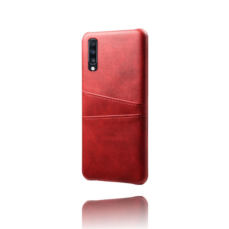 For Samsung Galaxy A70 Calf Texture PC + PU Leather Back Cover Shockproof Case with Dual Card Slots