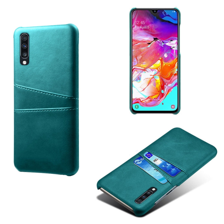 For Samsung Galaxy A70 Calf Texture PC + PU Leather Back Cover Shockproof Case with Dual Card Slots