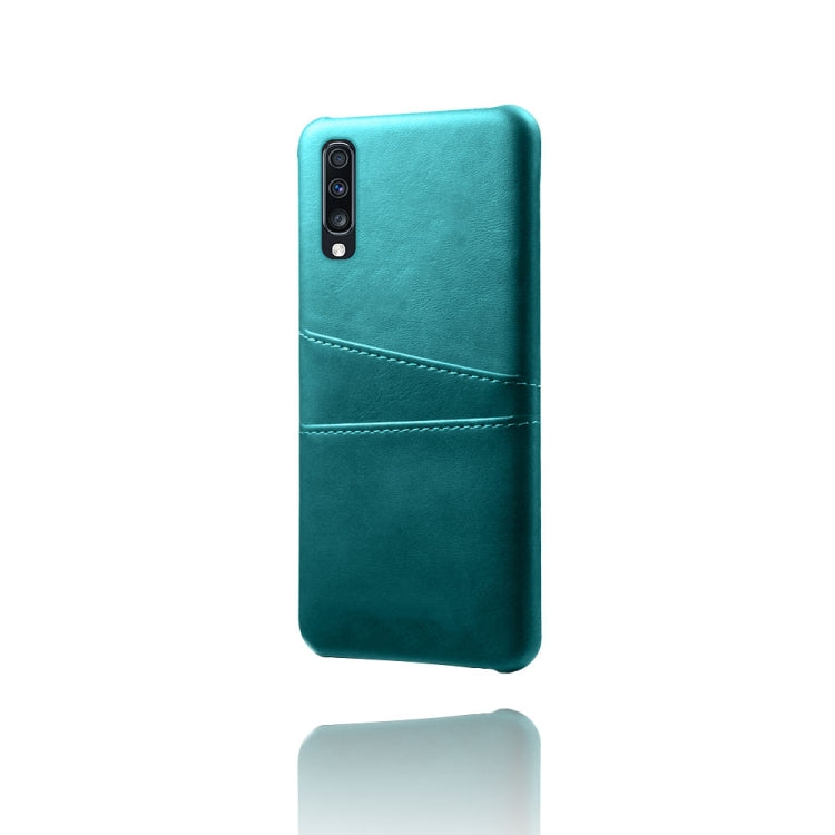 For Samsung Galaxy A70 Calf Texture PC + PU Leather Back Cover Shockproof Case with Dual Card Slots