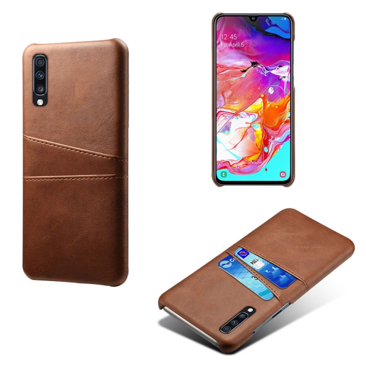 For Samsung Galaxy A70 Calf Texture PC + PU Leather Back Cover Shockproof Case with Dual Card Slots