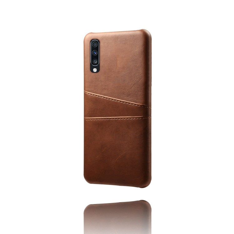 For Samsung Galaxy A70 Calf Texture PC + PU Leather Back Cover Shockproof Case with Dual Card Slots