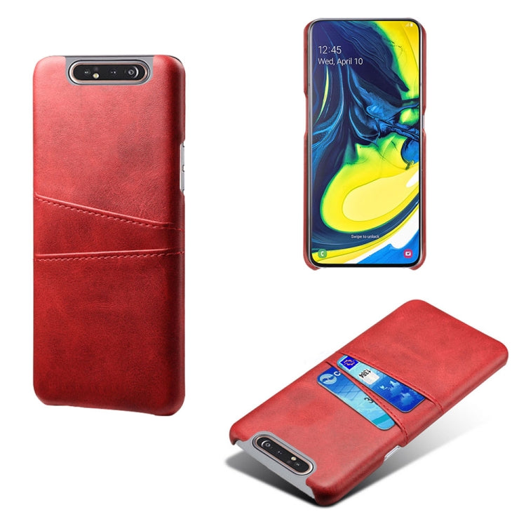For Samsung Galaxy A80 Calf Texture PC + PU Leather Back Cover Shockproof Case with Dual Card Slots