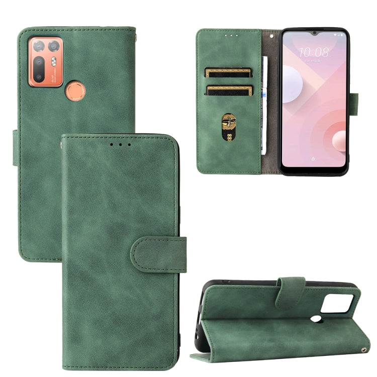For HTC Desire 20+ Solid Color Skin Feel Magnetic Buckle Horizontal Flip PU Leather Case with Holder & Card Slots & Wallet