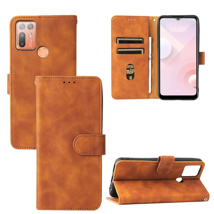 For HTC Desire 20+ Solid Color Skin Feel Magnetic Buckle Horizontal Flip PU Leather Case with Holder & Card Slots & Wallet