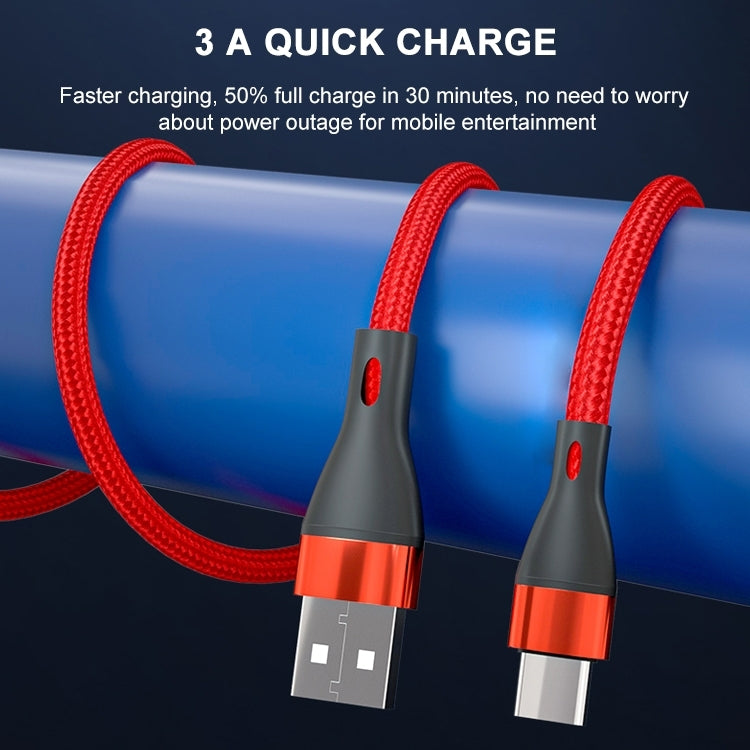 ADC-001 3A USB to USB-C / Type-C Weave Fast Charging Data Cable, Length:1m