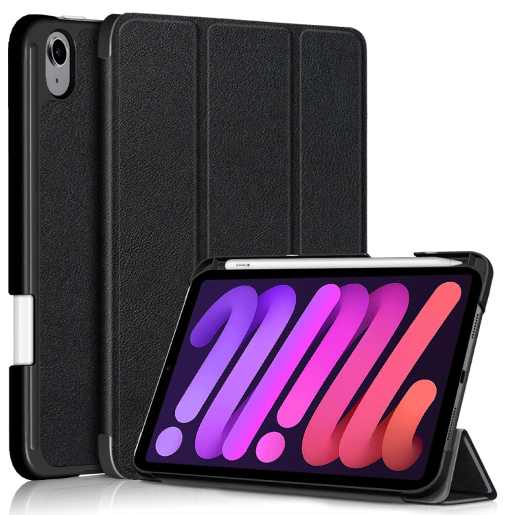 For iPad mini 6 Solid Color TPU Horizontal Flip Leather Tablet Case with Three-folding Holder & Pen Slot & Sleep / Wake-up Function