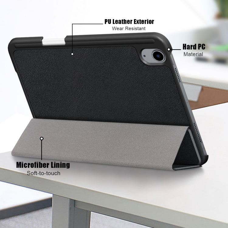 For iPad mini 6 Solid Color TPU Horizontal Flip Leather Tablet Case with Three-folding Holder & Pen Slot & Sleep / Wake-up Function