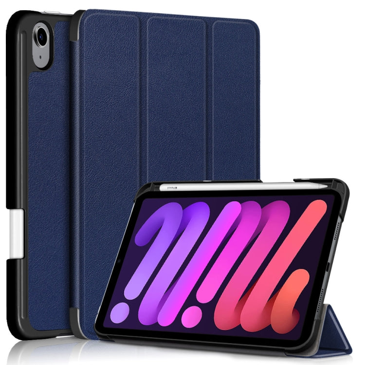 For iPad mini 6 Solid Color TPU Horizontal Flip Leather Tablet Case with Three-folding Holder & Pen Slot & Sleep / Wake-up Function