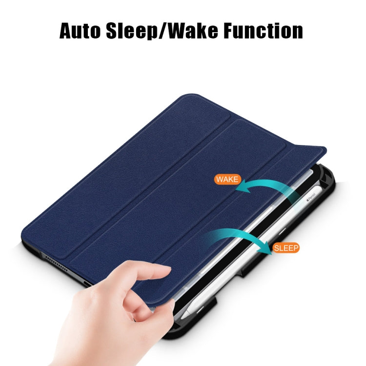 For iPad mini 6 Solid Color TPU Horizontal Flip Leather Tablet Case with Three-folding Holder & Pen Slot & Sleep / Wake-up Function