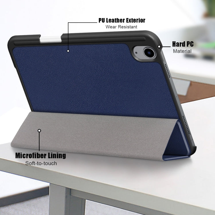 For iPad mini 6 Solid Color TPU Horizontal Flip Leather Tablet Case with Three-folding Holder & Pen Slot & Sleep / Wake-up Function