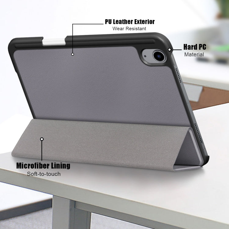 For iPad mini 6 Solid Color TPU Horizontal Flip Leather Tablet Case with Three-folding Holder & Pen Slot & Sleep / Wake-up Function