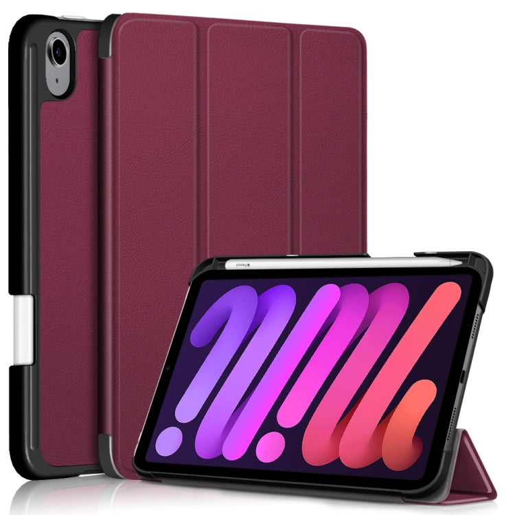 For iPad mini 6 Solid Color TPU Horizontal Flip Leather Tablet Case with Three-folding Holder & Pen Slot & Sleep / Wake-up Function
