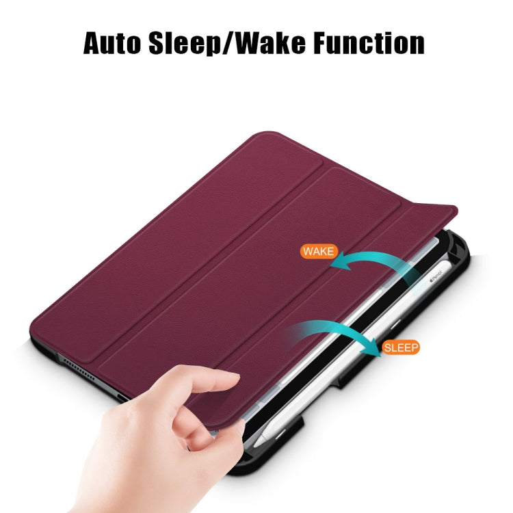 For iPad mini 6 Solid Color TPU Horizontal Flip Leather Tablet Case with Three-folding Holder & Pen Slot & Sleep / Wake-up Function