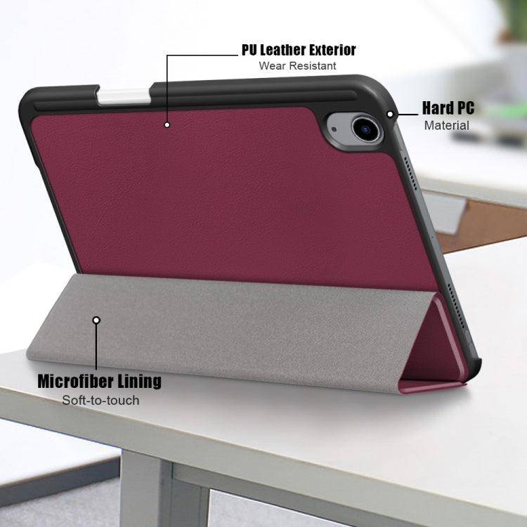 For iPad mini 6 Solid Color TPU Horizontal Flip Leather Tablet Case with Three-folding Holder & Pen Slot & Sleep / Wake-up Function