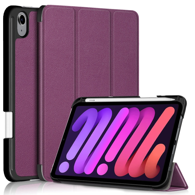 For iPad mini 6 Solid Color TPU Horizontal Flip Leather Tablet Case with Three-folding Holder & Pen Slot & Sleep / Wake-up Function