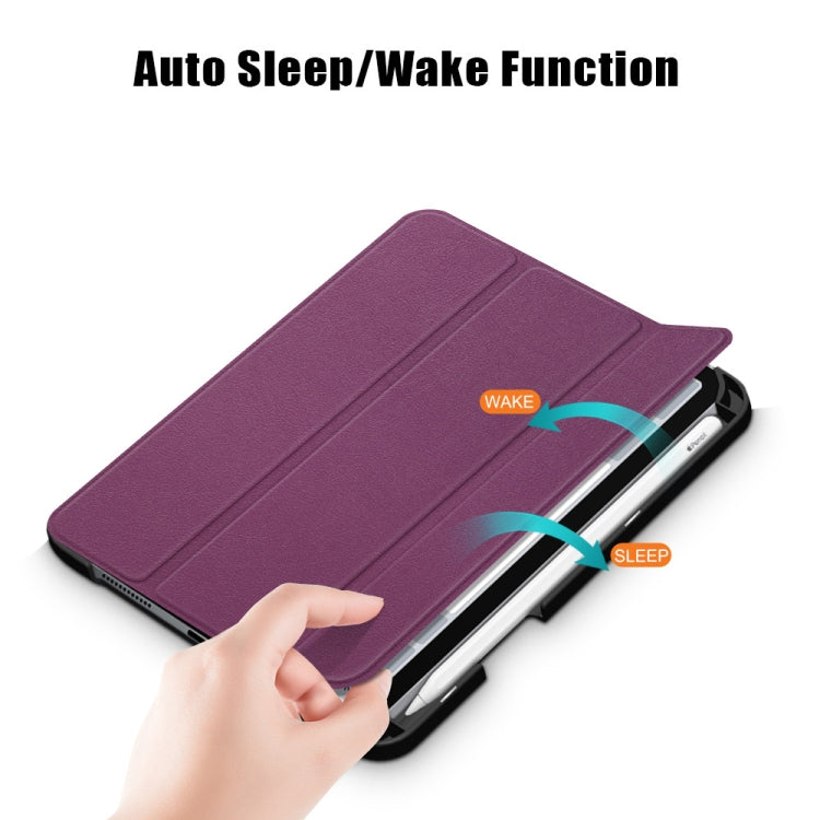 For iPad mini 6 Solid Color TPU Horizontal Flip Leather Tablet Case with Three-folding Holder & Pen Slot & Sleep / Wake-up Function