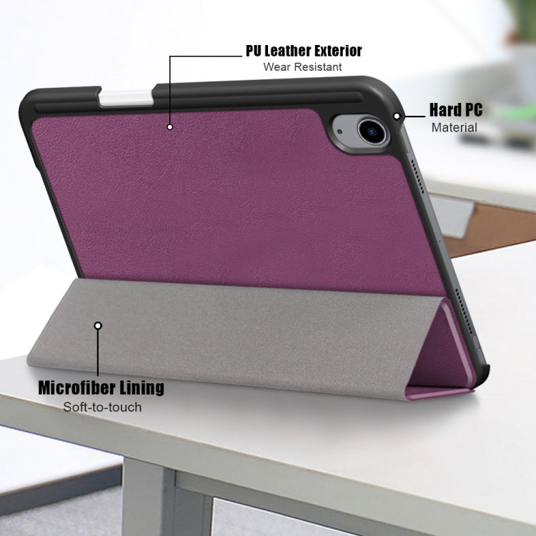 For iPad mini 6 Solid Color TPU Horizontal Flip Leather Tablet Case with Three-folding Holder & Pen Slot & Sleep / Wake-up Function