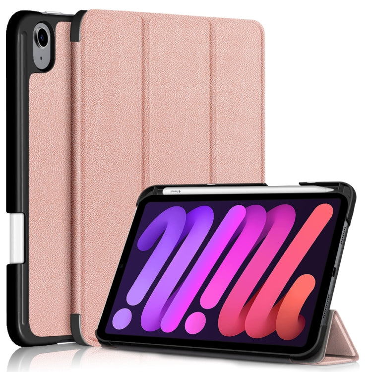For iPad mini 6 Solid Color TPU Horizontal Flip Leather Tablet Case with Three-folding Holder & Pen Slot & Sleep / Wake-up Function