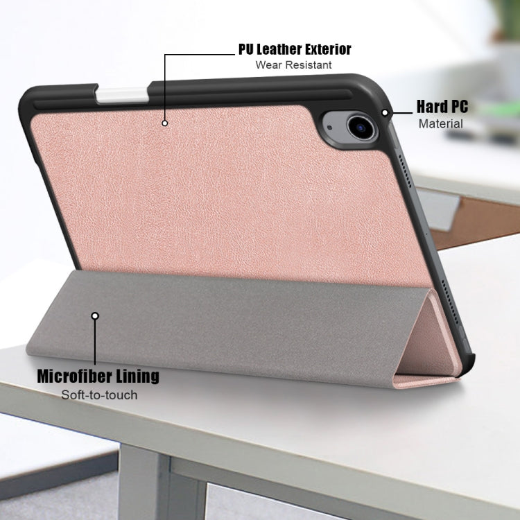 For iPad mini 6 Solid Color TPU Horizontal Flip Leather Tablet Case with Three-folding Holder & Pen Slot & Sleep / Wake-up Function