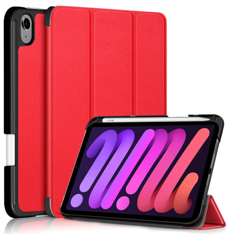 For iPad mini 6 Solid Color TPU Horizontal Flip Leather Tablet Case with Three-folding Holder & Pen Slot & Sleep / Wake-up Function