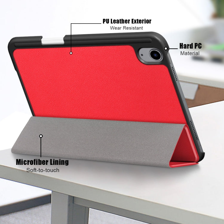 For iPad mini 6 Solid Color TPU Horizontal Flip Leather Tablet Case with Three-folding Holder & Pen Slot & Sleep / Wake-up Function