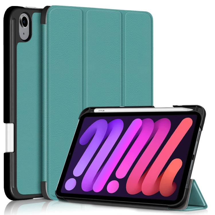 For iPad mini 6 Solid Color TPU Horizontal Flip Leather Tablet Case with Three-folding Holder & Pen Slot & Sleep / Wake-up Function