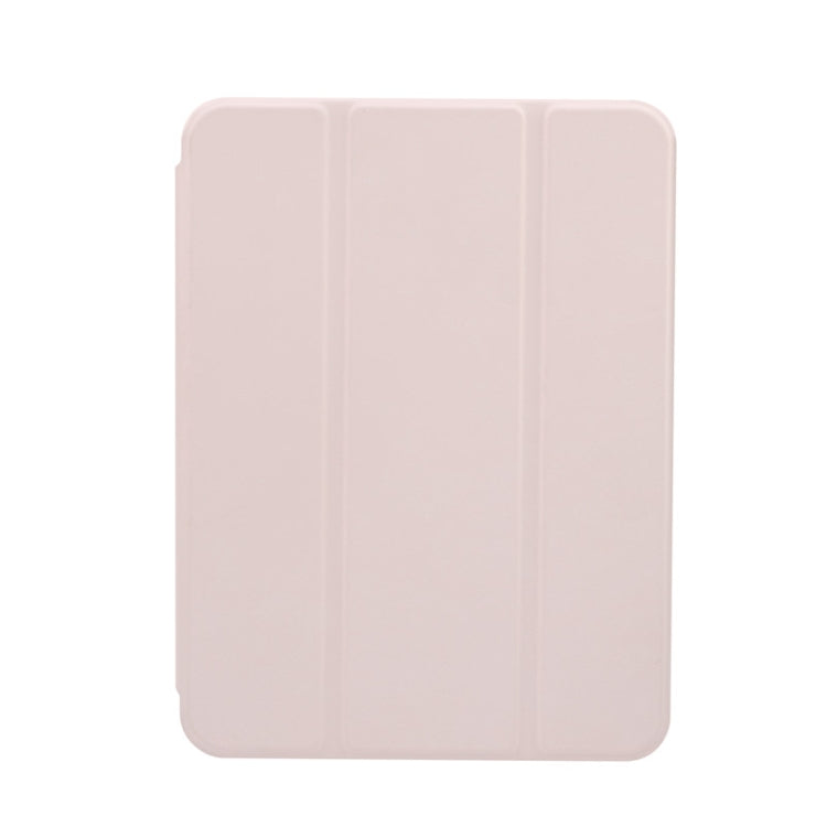 For iPad mini 6 3-folding Electric Pressed Skin Texture Horizontal Flip Shockproof Transparent TPU + PU Leather Tablet Case with Holder& Pen Slot & Sleep / Wake-up Function