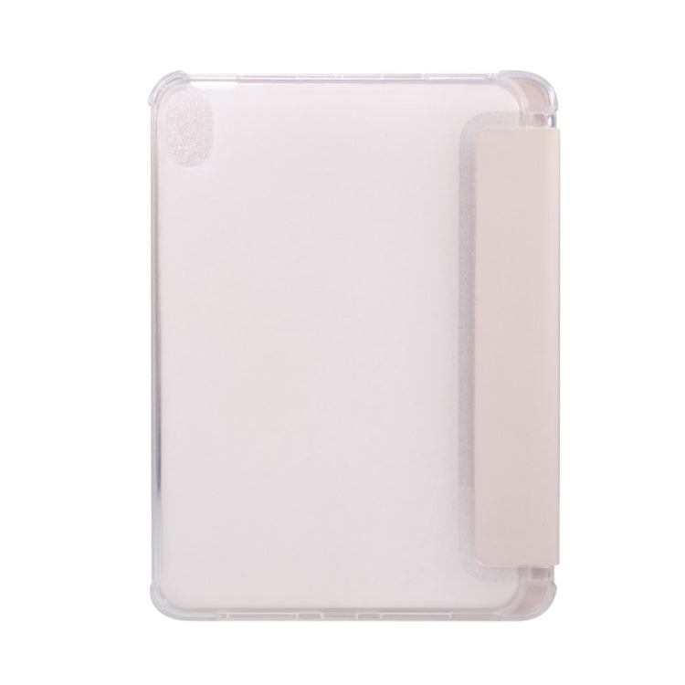 For iPad mini 6 3-folding Electric Pressed Skin Texture Horizontal Flip Shockproof Transparent TPU + PU Leather Tablet Case with Holder& Pen Slot & Sleep / Wake-up Function