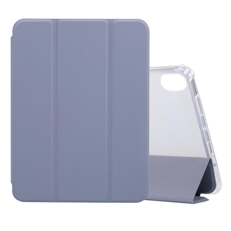 For iPad mini 6 3-folding Electric Pressed Skin Texture Horizontal Flip Shockproof Transparent TPU + PU Leather Tablet Case with Holder& Pen Slot & Sleep / Wake-up Function