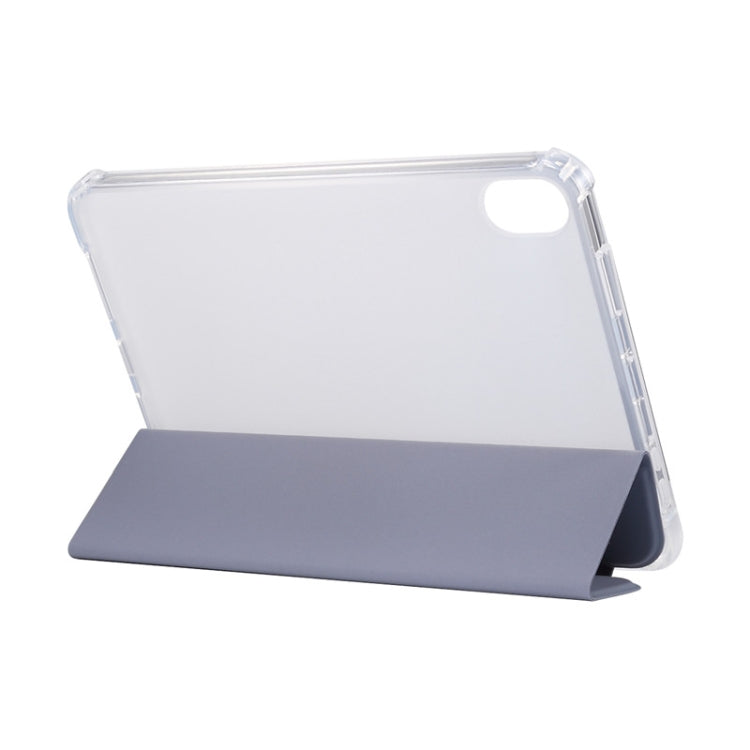 For iPad mini 6 3-folding Electric Pressed Skin Texture Horizontal Flip Shockproof Transparent TPU + PU Leather Tablet Case with Holder& Pen Slot & Sleep / Wake-up Function