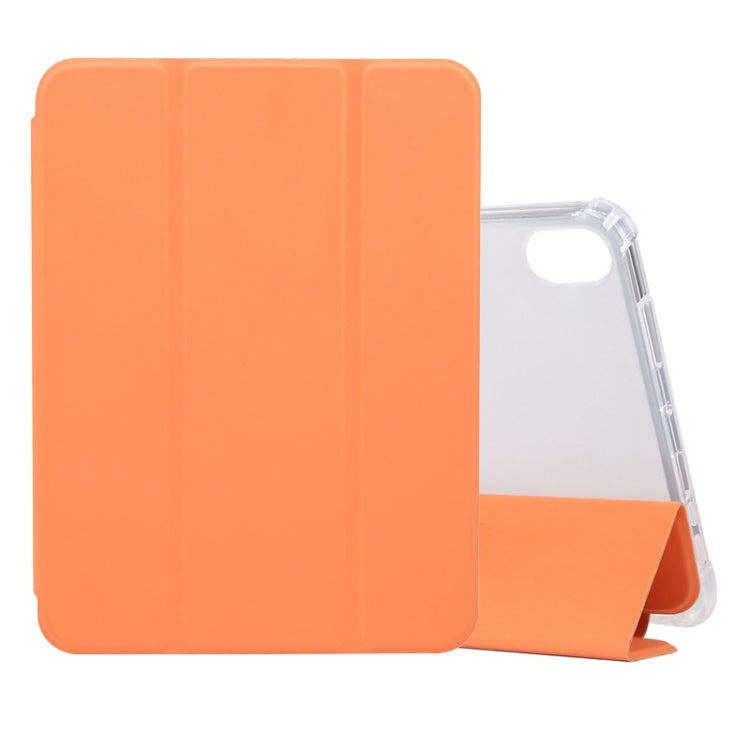 For iPad mini 6 3-folding Electric Pressed Skin Texture Horizontal Flip Shockproof Transparent TPU + PU Leather Tablet Case with Holder& Pen Slot & Sleep / Wake-up Function