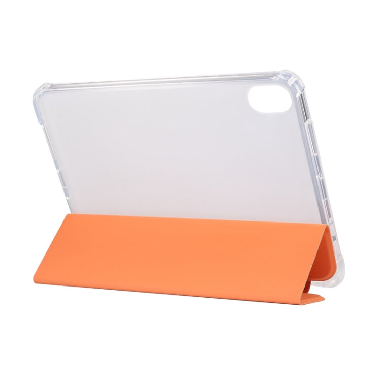 For iPad mini 6 3-folding Electric Pressed Skin Texture Horizontal Flip Shockproof Transparent TPU + PU Leather Tablet Case with Holder& Pen Slot & Sleep / Wake-up Function