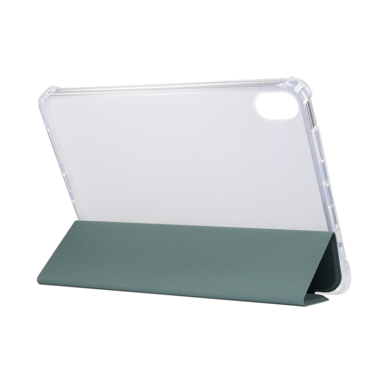 For iPad mini 6 3-folding Electric Pressed Skin Texture Horizontal Flip Shockproof Transparent TPU + PU Leather Tablet Case with Holder& Pen Slot & Sleep / Wake-up Function