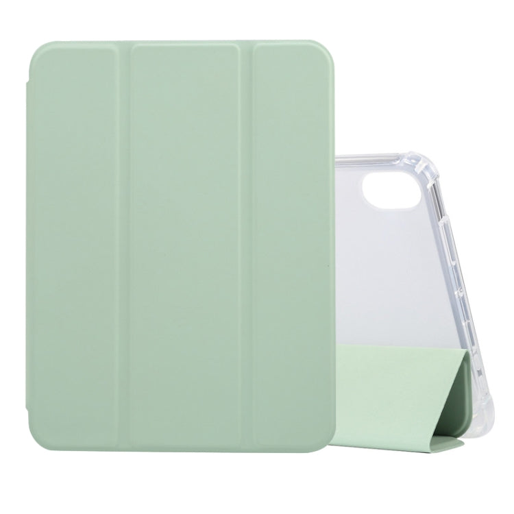 For iPad mini 6 3-folding Electric Pressed Skin Texture Horizontal Flip Shockproof Transparent TPU + PU Leather Tablet Case with Holder& Pen Slot & Sleep / Wake-up Function