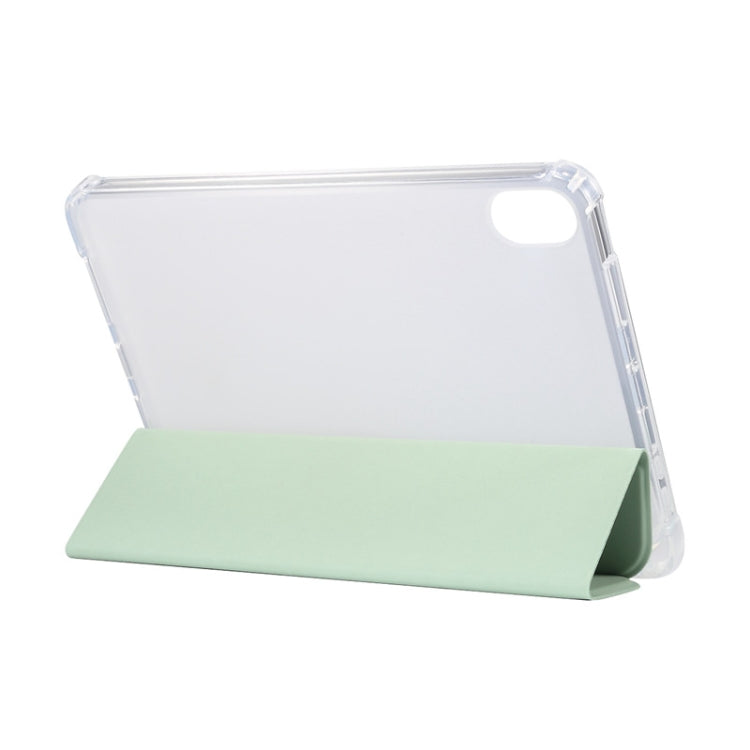 For iPad mini 6 3-folding Electric Pressed Skin Texture Horizontal Flip Shockproof Transparent TPU + PU Leather Tablet Case with Holder& Pen Slot & Sleep / Wake-up Function