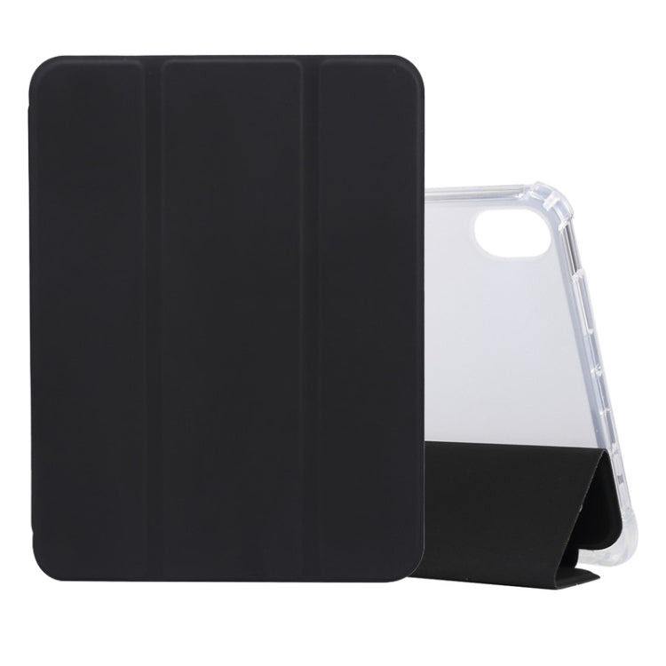 For iPad mini 6 3-folding Electric Pressed Skin Texture Horizontal Flip Shockproof Transparent TPU + PU Leather Tablet Case with Holder& Pen Slot & Sleep / Wake-up Function