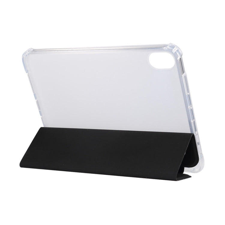For iPad mini 6 3-folding Electric Pressed Skin Texture Horizontal Flip Shockproof Transparent TPU + PU Leather Tablet Case with Holder& Pen Slot & Sleep / Wake-up Function