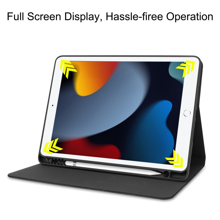 For iPad 10.2 2021 / 2020 / 2019 Cowhide Texture TPU Tablet Horizontal Flip Leather Case with Holder & Sleep / Wake-Up Function & Pen Slot