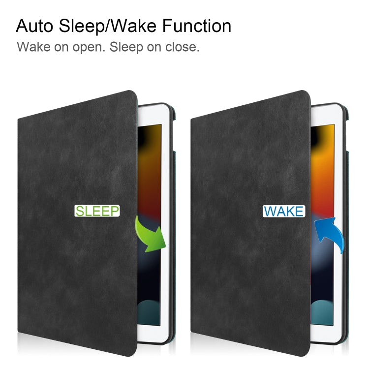For iPad 10.2 2021 / 2020 / 2019 Cowhide Texture TPU Tablet Horizontal Flip Leather Case with Holder & Sleep / Wake-Up Function & Pen Slot