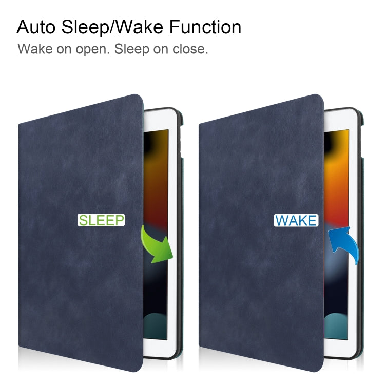 For iPad 10.2 2021 / 2020 / 2019 Cowhide Texture TPU Tablet Horizontal Flip Leather Case with Holder & Sleep / Wake-Up Function & Pen Slot