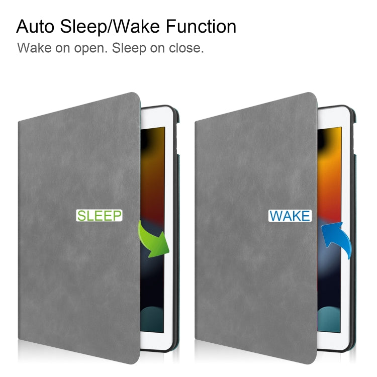 For iPad 10.2 2021 / 2020 / 2019 Cowhide Texture TPU Tablet Horizontal Flip Leather Case with Holder & Sleep / Wake-Up Function & Pen Slot