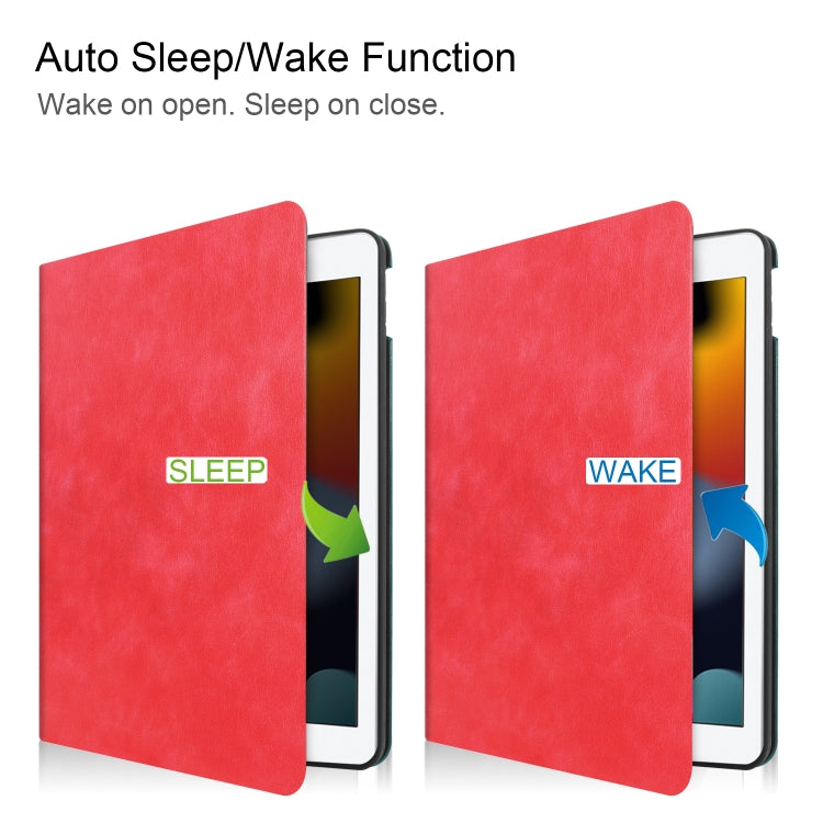 For iPad 10.2 2021 / 2020 / 2019 Cowhide Texture TPU Tablet Horizontal Flip Leather Case with Holder & Sleep / Wake-Up Function & Pen Slot