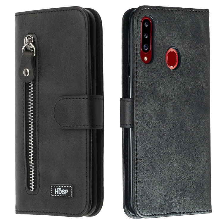 For Galaxy A20s Zipper Horizontal Flip Leather Case with Wallet & Holder & Card Slots