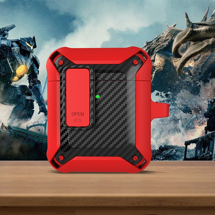Wireless Earphones Shockproof Bumblebee Carbon Fiber Protective Case with Switch For AirPods 1/2
